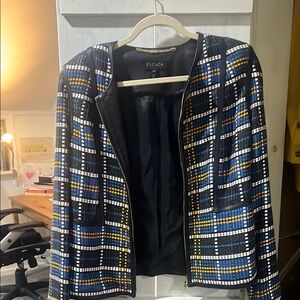 Escada Black and Blue Blazer with Plaid Pattern